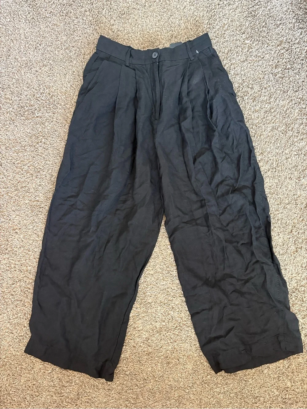 COS Dress Pants Womens Lyocell Linen Pleated Wide Leg High Waist Black Size 6